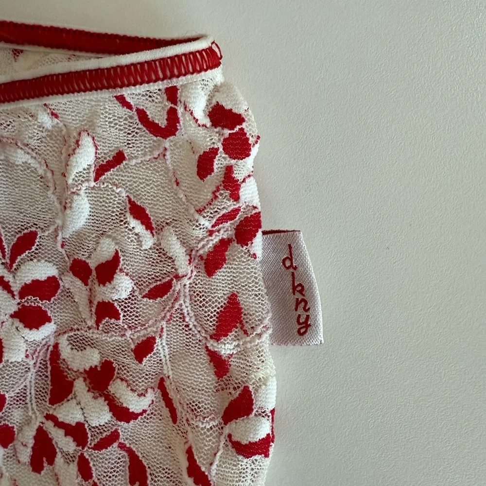DKNY Sheer Lace Boyshorts Panties – Red & White Floral Embroidery, Size M, NWOT - Picture 5 of 6